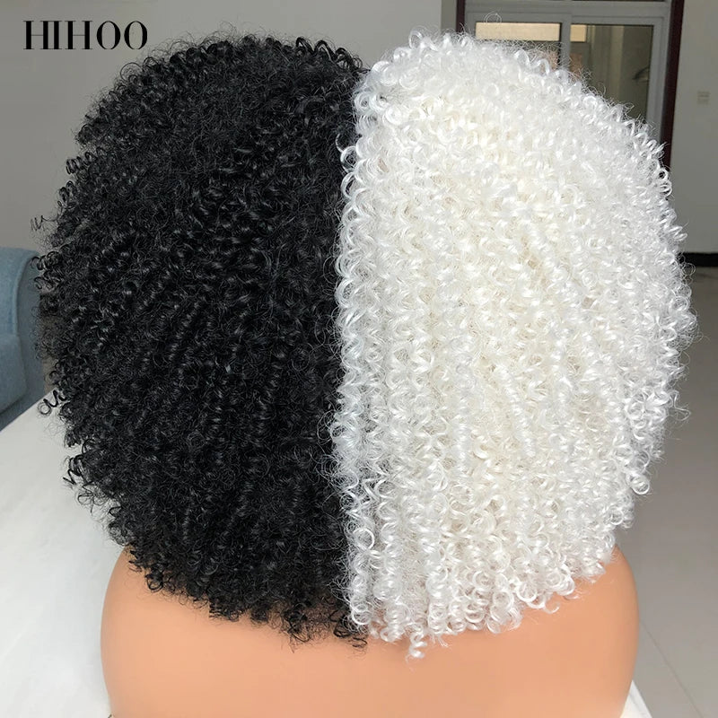 Synthetic Short Afro Kinky Curly Wigs With Bangs