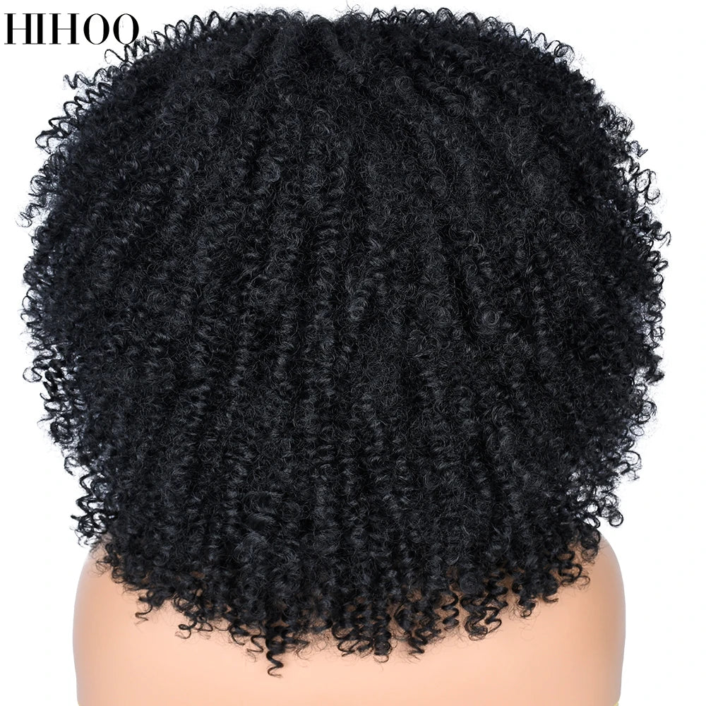 Synthetic Short Afro Kinky Curly Wigs With Bangs