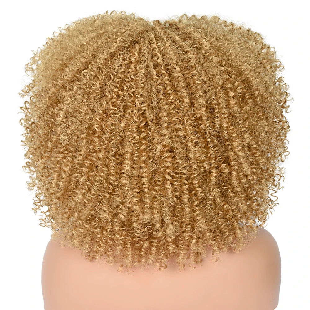 Synthetic Short Afro Kinky Curly Wigs With Bangs
