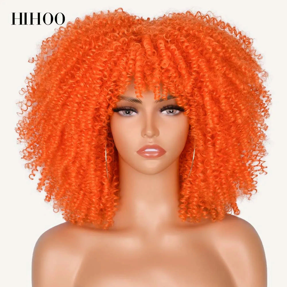 Synthetic Short Afro Kinky Curly Wigs With Bangs
