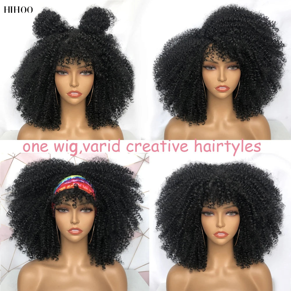 Synthetic Short Afro Kinky Curly Wigs With Bangs