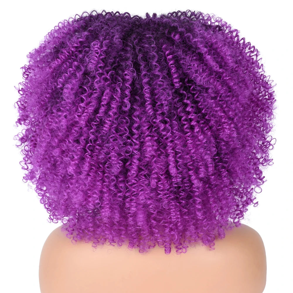Synthetic Short Afro Kinky Curly Wigs With Bangs