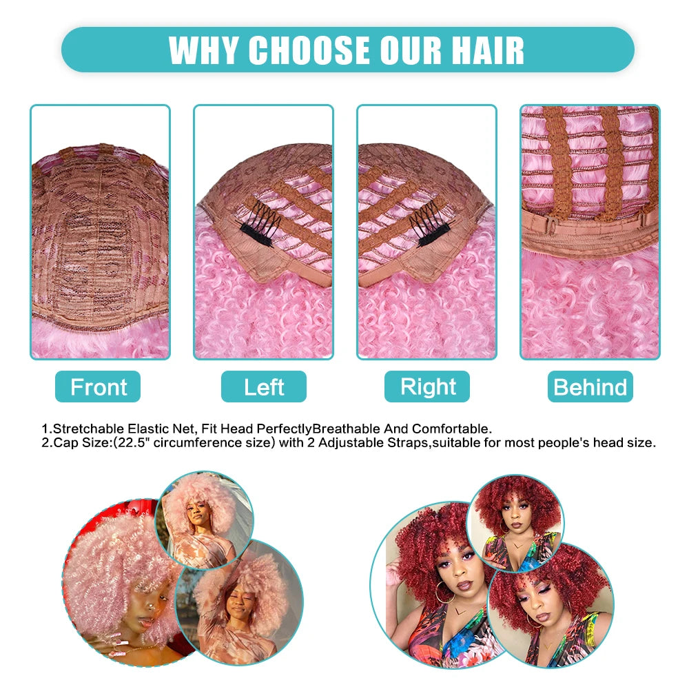 Synthetic Short Afro Kinky Curly Wigs With Bangs
