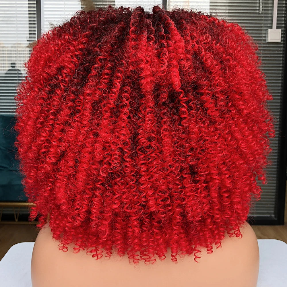 Synthetic Short Afro Kinky Curly Wigs With Bangs
