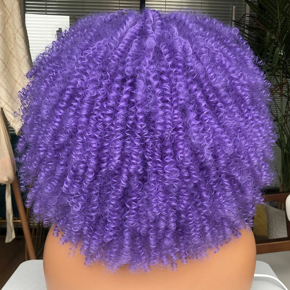 Synthetic Short Afro Kinky Curly Wigs With Bangs