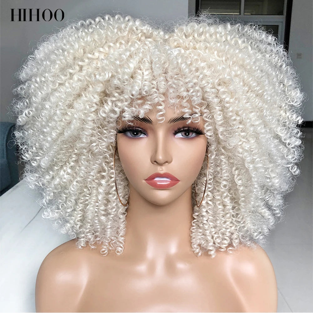 Synthetic Short Afro Kinky Curly Wigs With Bangs