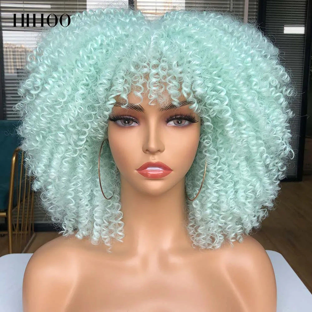 Synthetic Short Afro Kinky Curly Wigs With Bangs