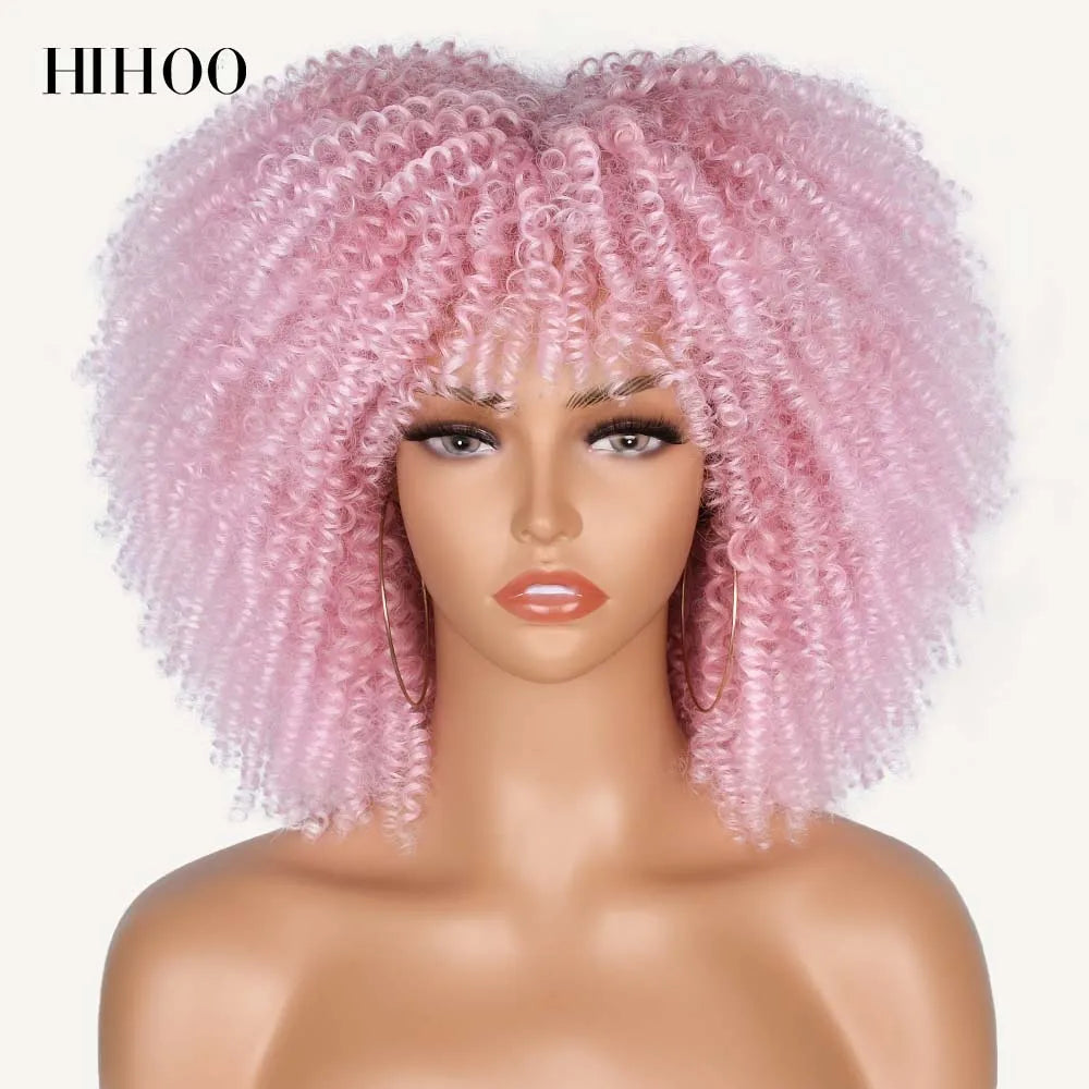 Synthetic Short Afro Kinky Curly Wigs With Bangs