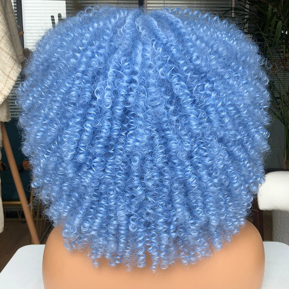 Synthetic Short Afro Kinky Curly Wigs With Bangs