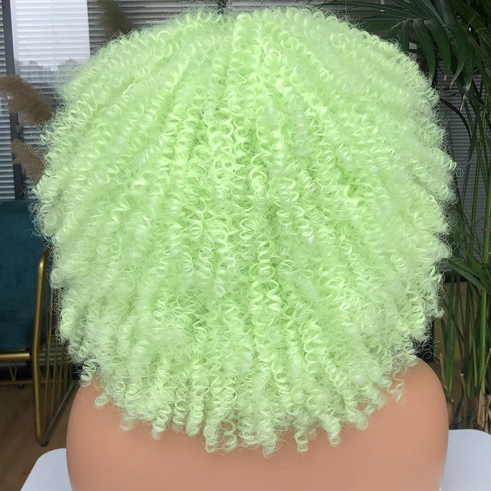 Synthetic Short Afro Kinky Curly Wigs With Bangs