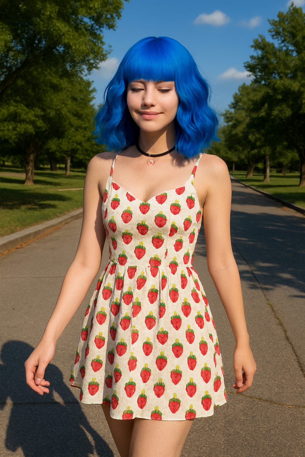 Short Bangs Blue Wavy Bob Wig