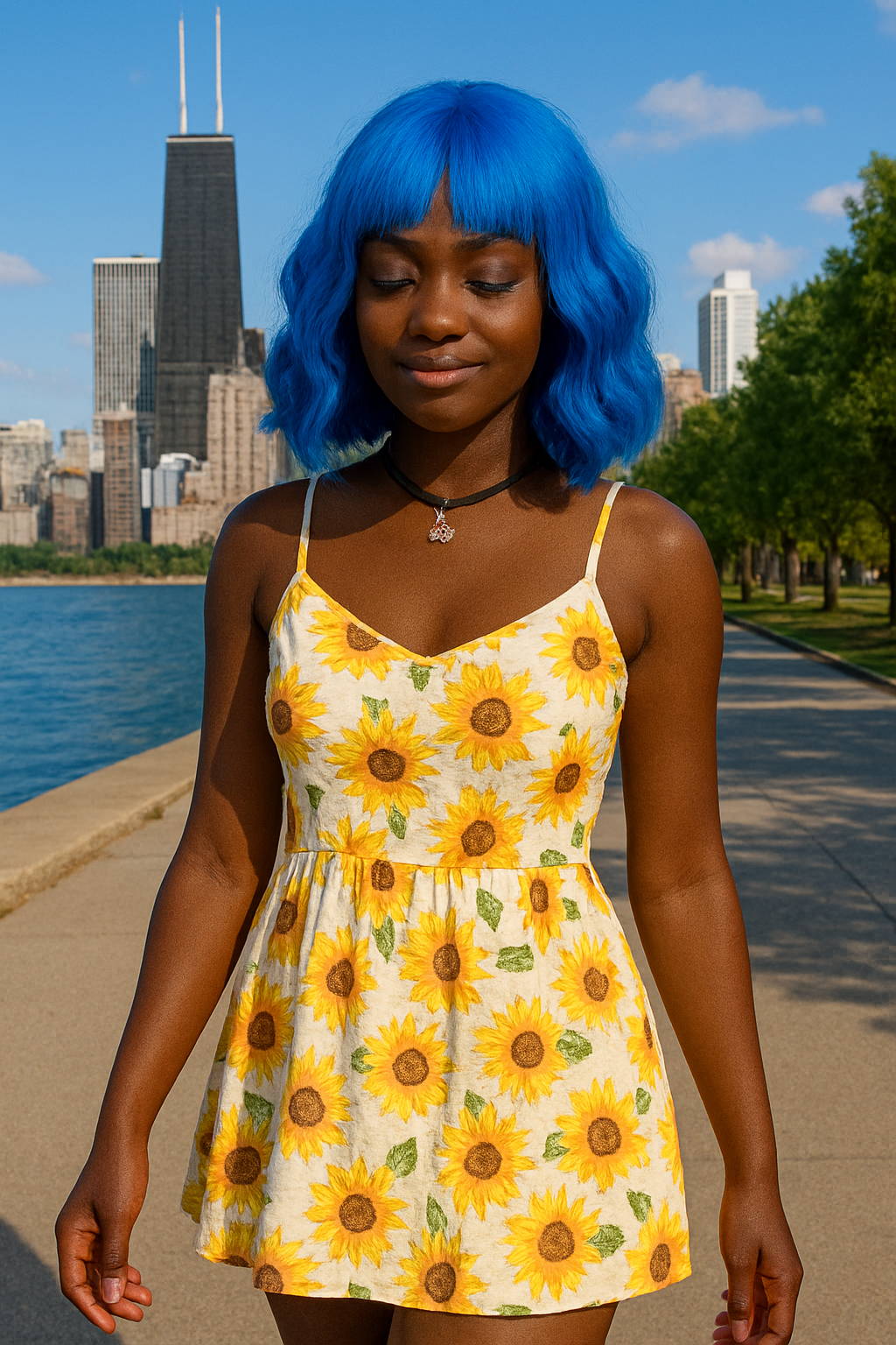 Short Bangs Blue Wavy Bob Wig