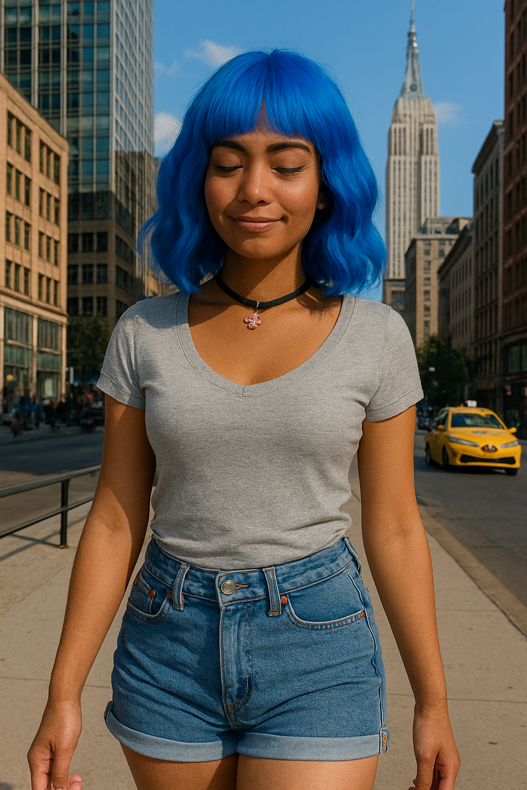 Short Bangs Blue Wavy Bob Wig