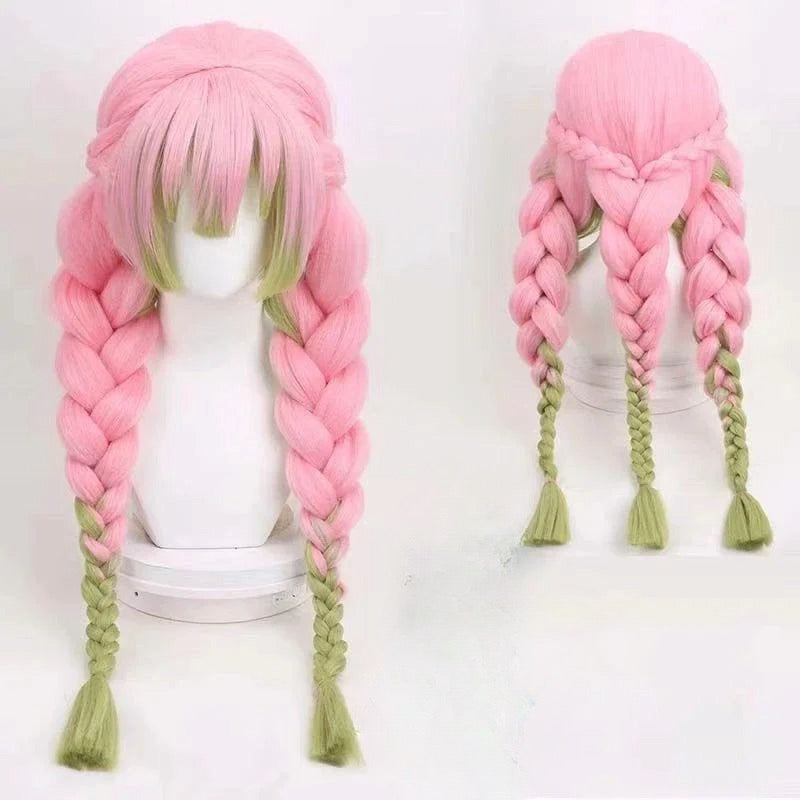 Heat Resistant Pink & Green Braided Cosplay Wig – Long Anime Style Costume Hair”