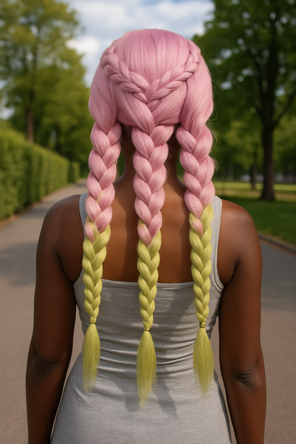 Heat Resistant Pink & Green Braided Cosplay Wig – Long Anime Style Costume Hair”