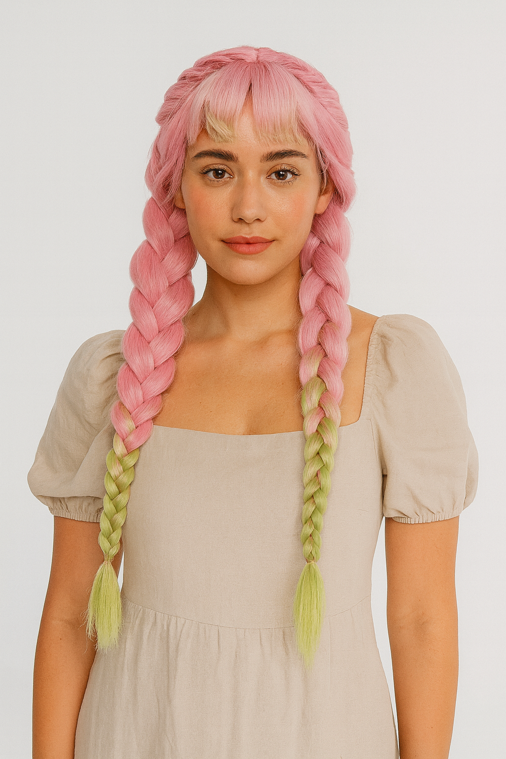 Heat Resistant Pink & Green Braided Cosplay Wig – Long Anime Style Costume Hair”