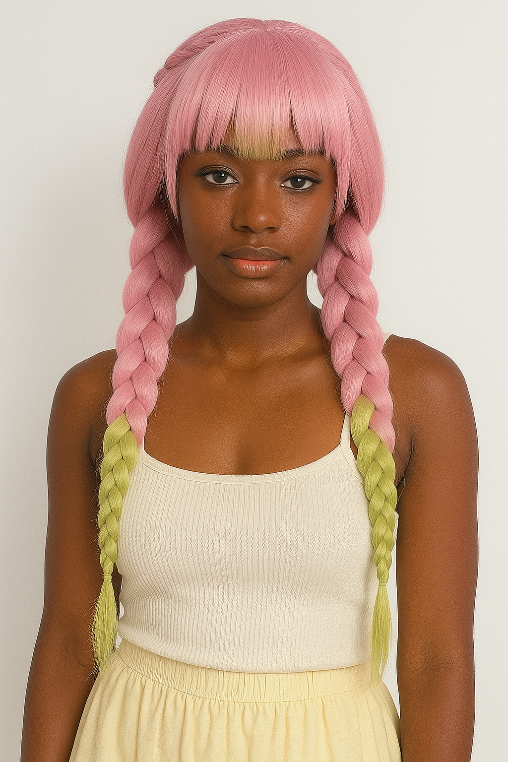 Heat Resistant Pink & Green Braided Cosplay Wig – Long Anime Style Costume Hair”