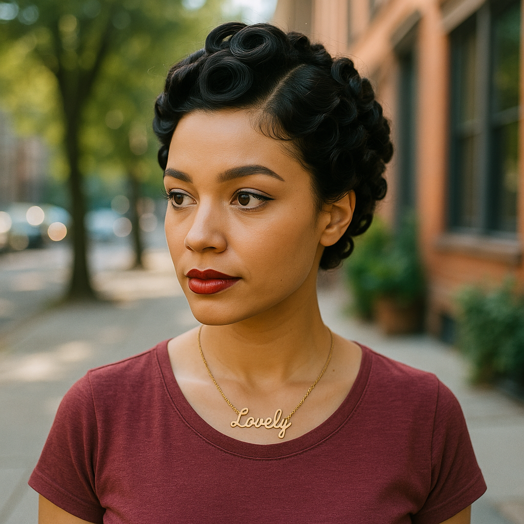 Vintage Short Pin Curl Style 100% Virgin Brazilian Lace Front Wig – Natural Black Pin Curl Retro Style