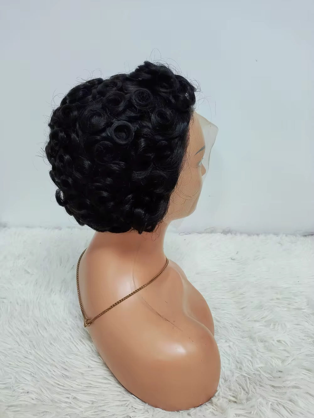 Vintage Short Pin Curl Style 100% Virgin Brazilian Lace Front Wig – Natural Black Pin Curl Retro Style