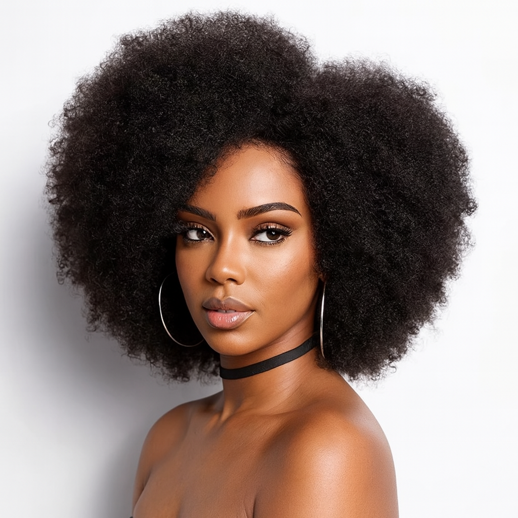 Natural Virgin Brazilian 4C Afro Curly Kinky HD Lace Front Wig – Pre-Plucked with Baby Hair