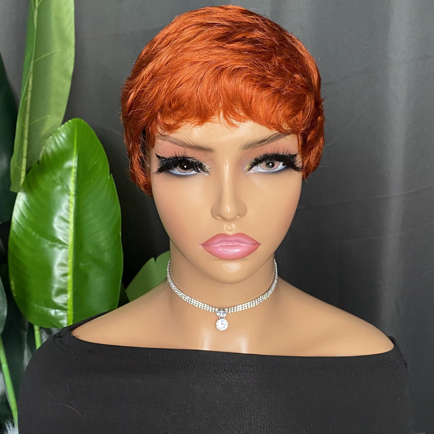 4in Fiery Orange Pixie Cut Wig – Brazilian French Curl, 100% Raw Virgin Human Hair