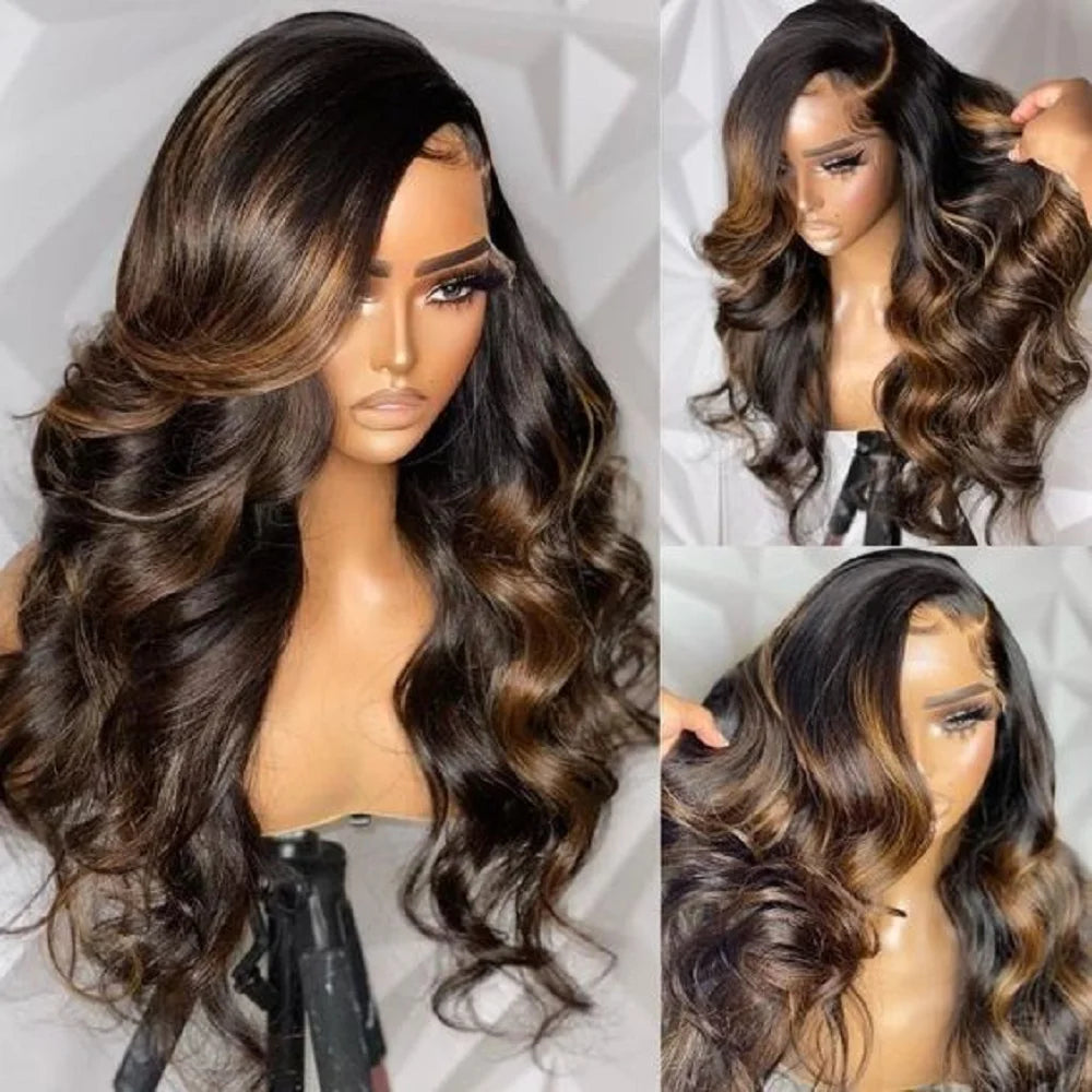 26 Inch 180%Density Glueless Body Wave Synthetic Lace Front Wig With Preplucked Baby Hairs
