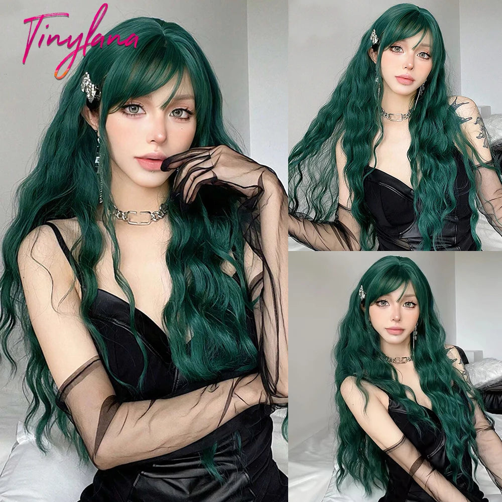 Heat Resistant Long Wavy with Bangs