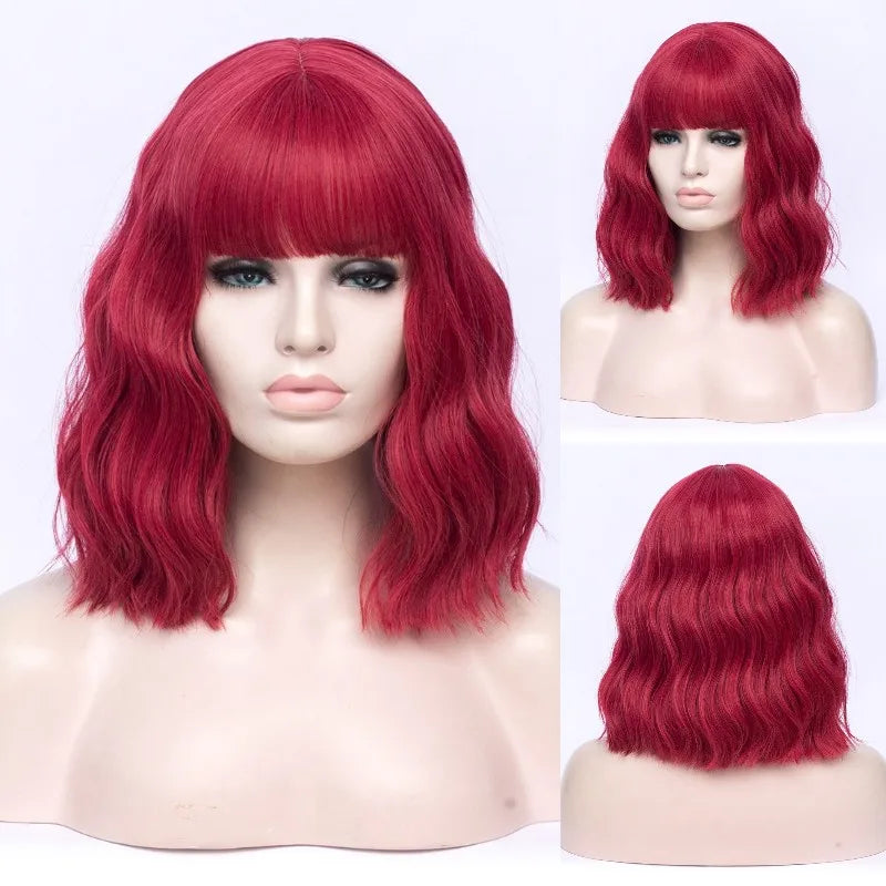 VICWIG Cosplay Wigs for Women Bobo Green Red Blue Purple Orange Black Pink Wig Short Curly Synthetic Wig With Bangs