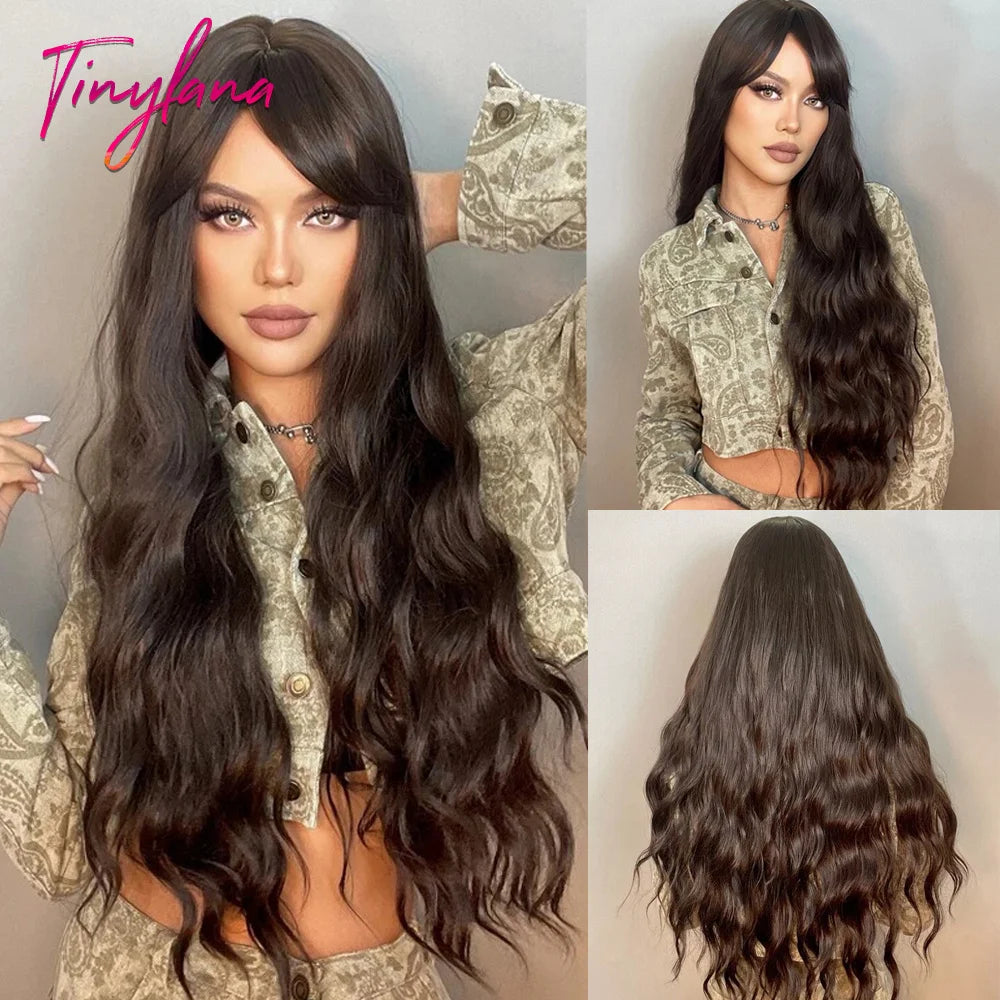 Heat Resistant Long Wavy with Bangs