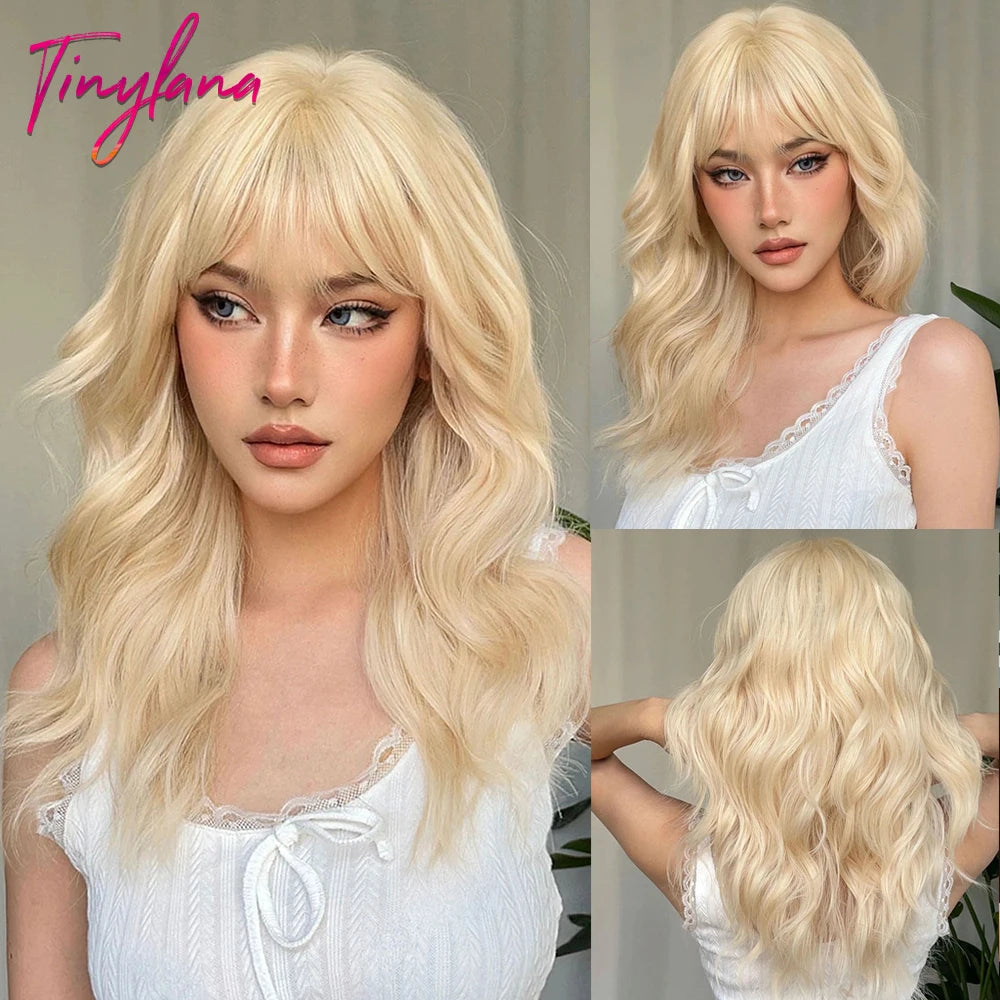 Curly Long Colored Wave Synthetic Wigs with Bangs Heat Resistant