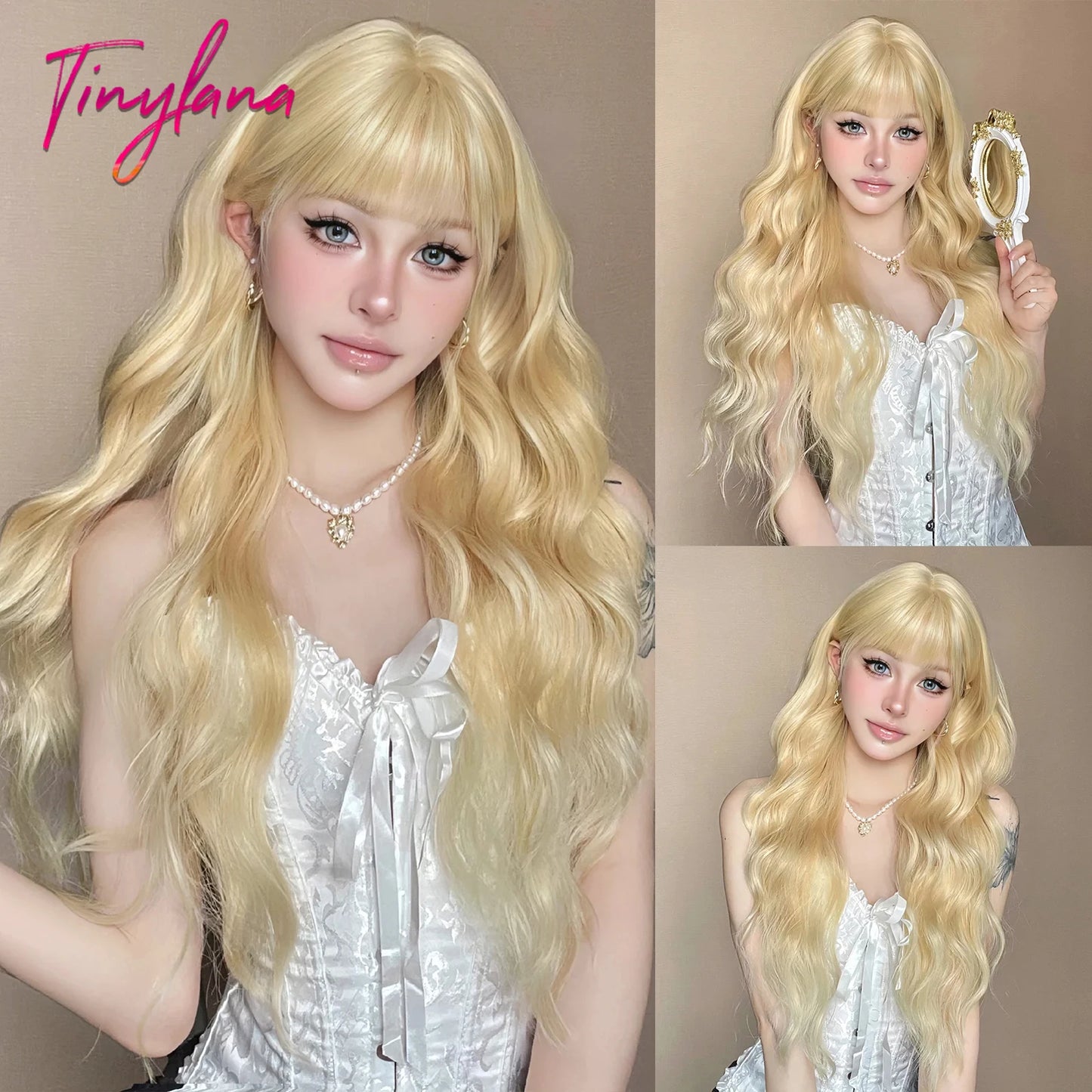 Heat Resistant Long Wavy with Bangs
