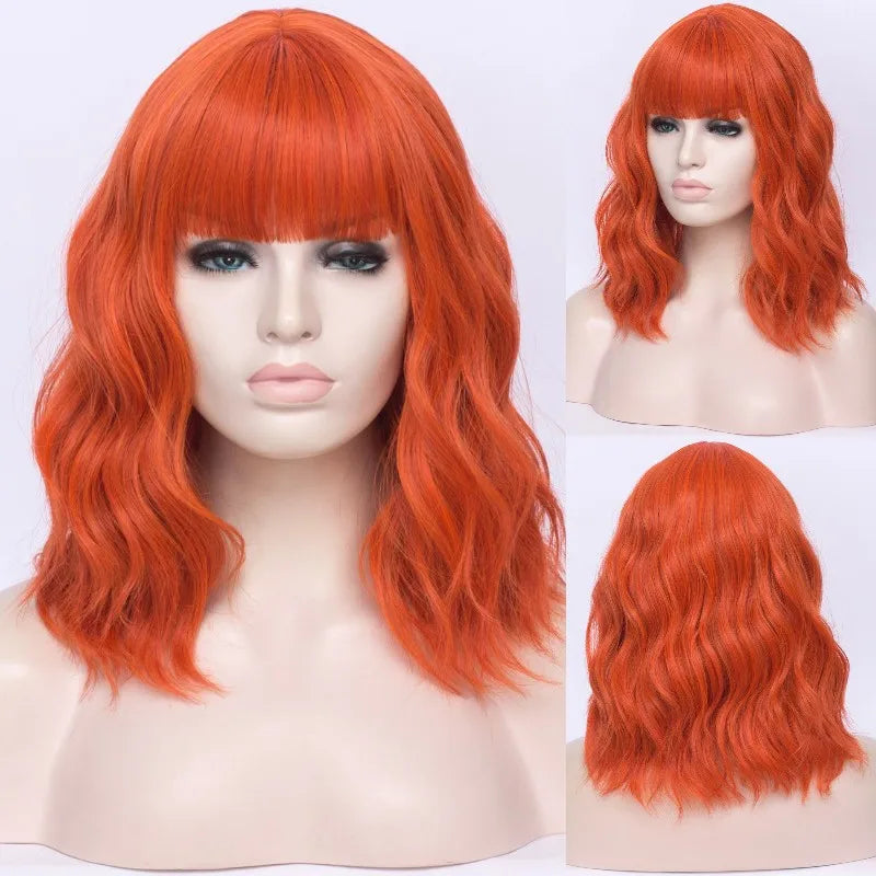 VICWIG Cosplay Wigs for Women Bobo Green Red Blue Purple Orange Black Pink Wig Short Curly Synthetic Wig With Bangs