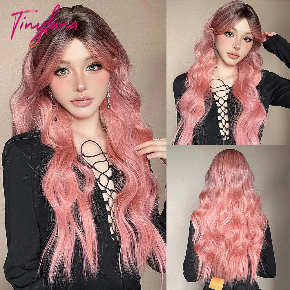 Heat Resistant Long Wavy with Bangs