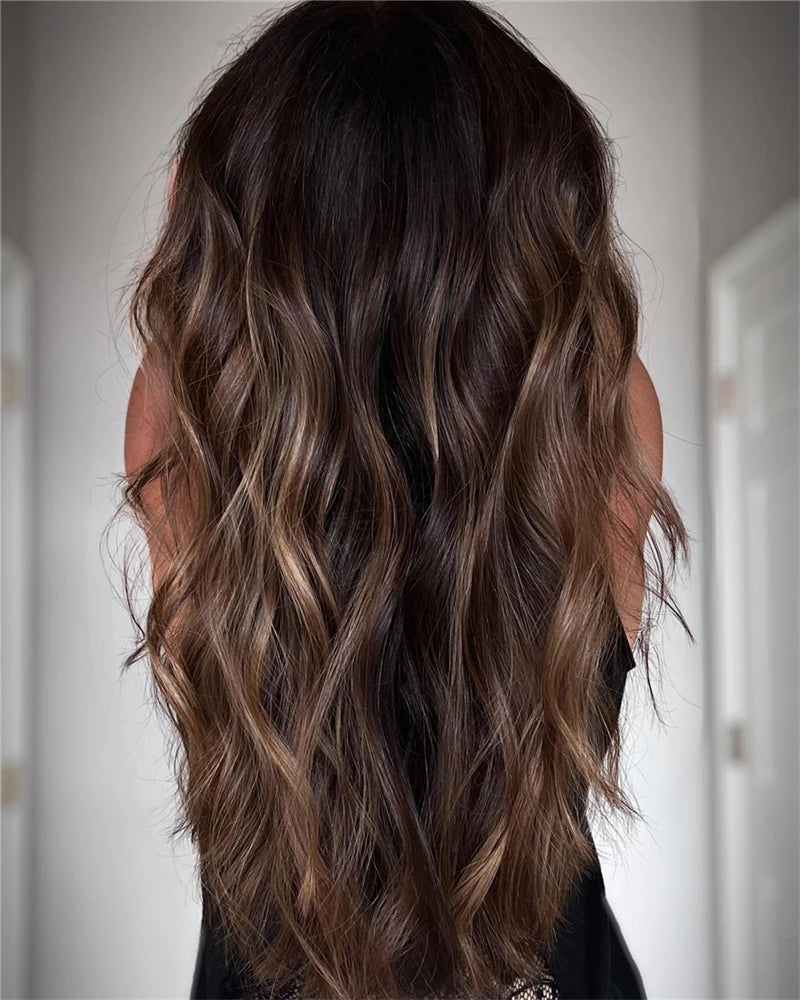 Top Quality Glueless Honey Brown Caramel Highlights Synthetic Lace Front Wig – Heat Resistant, Pre-Plucked Natural Hairline