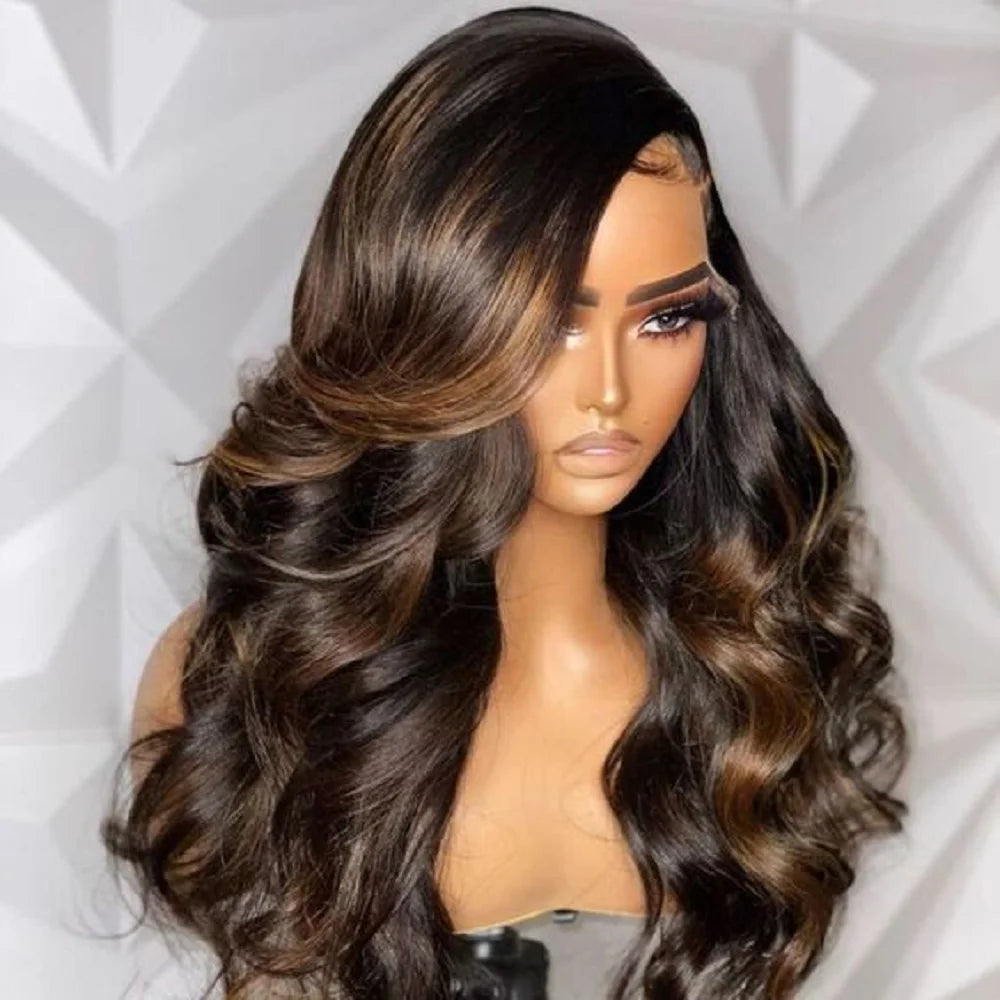 26 Inch 180%Density Glueless Body Wave Synthetic Lace Front Wig With Preplucked Baby Hairs