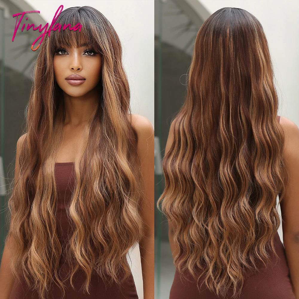 Heat Resistant Long Wavy with Bangs
