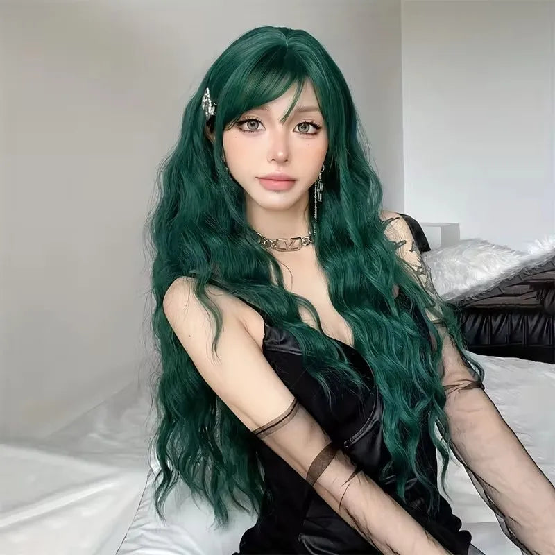 Heat Resistant Long Wavy with Bangs