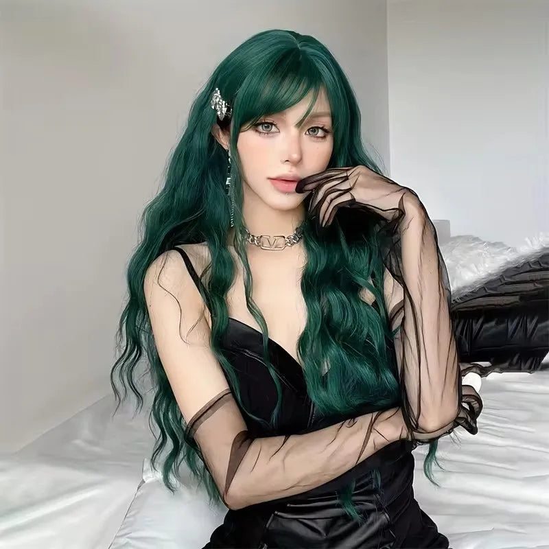 Heat Resistant Long Wavy with Bangs