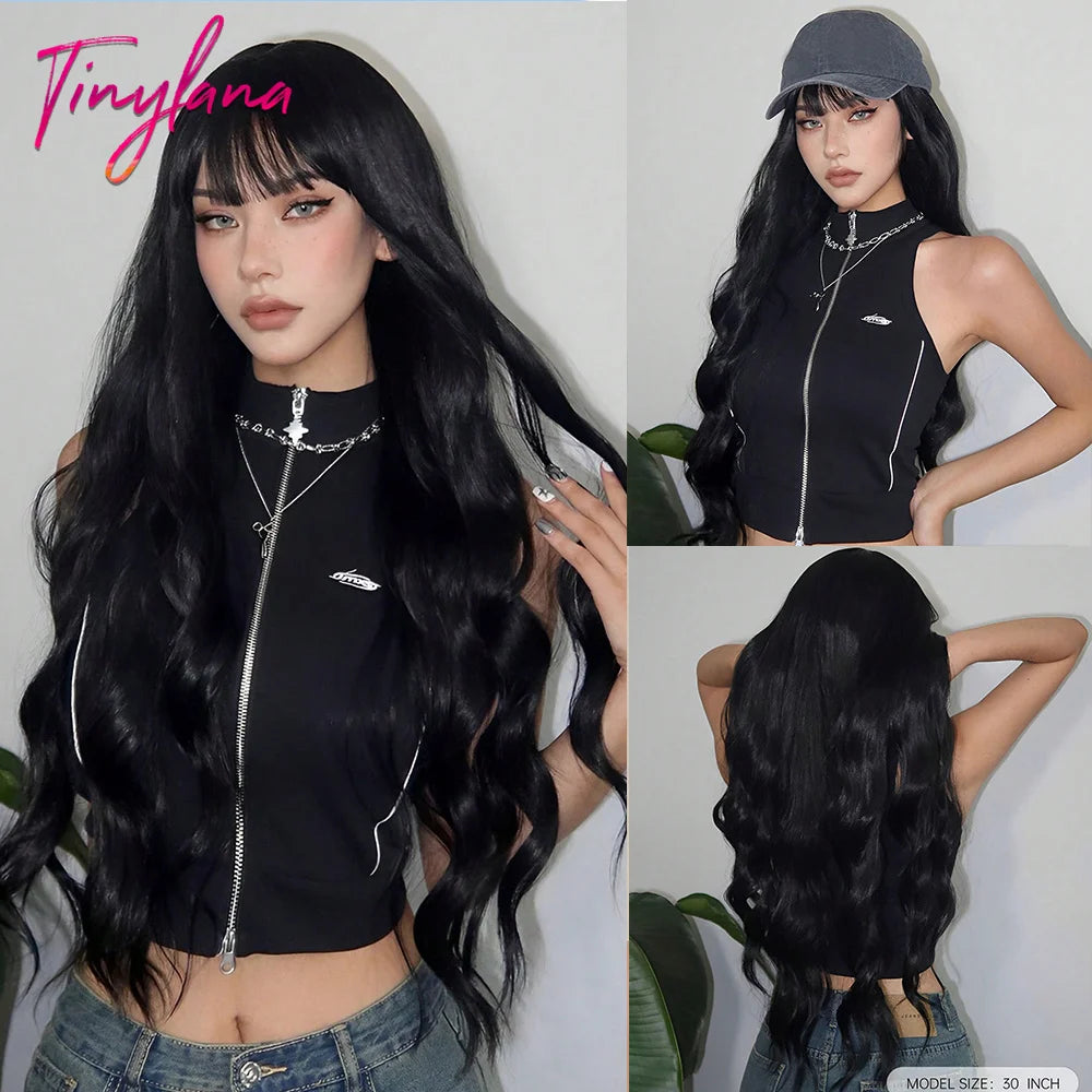 Heat Resistant Long Wavy with Bangs