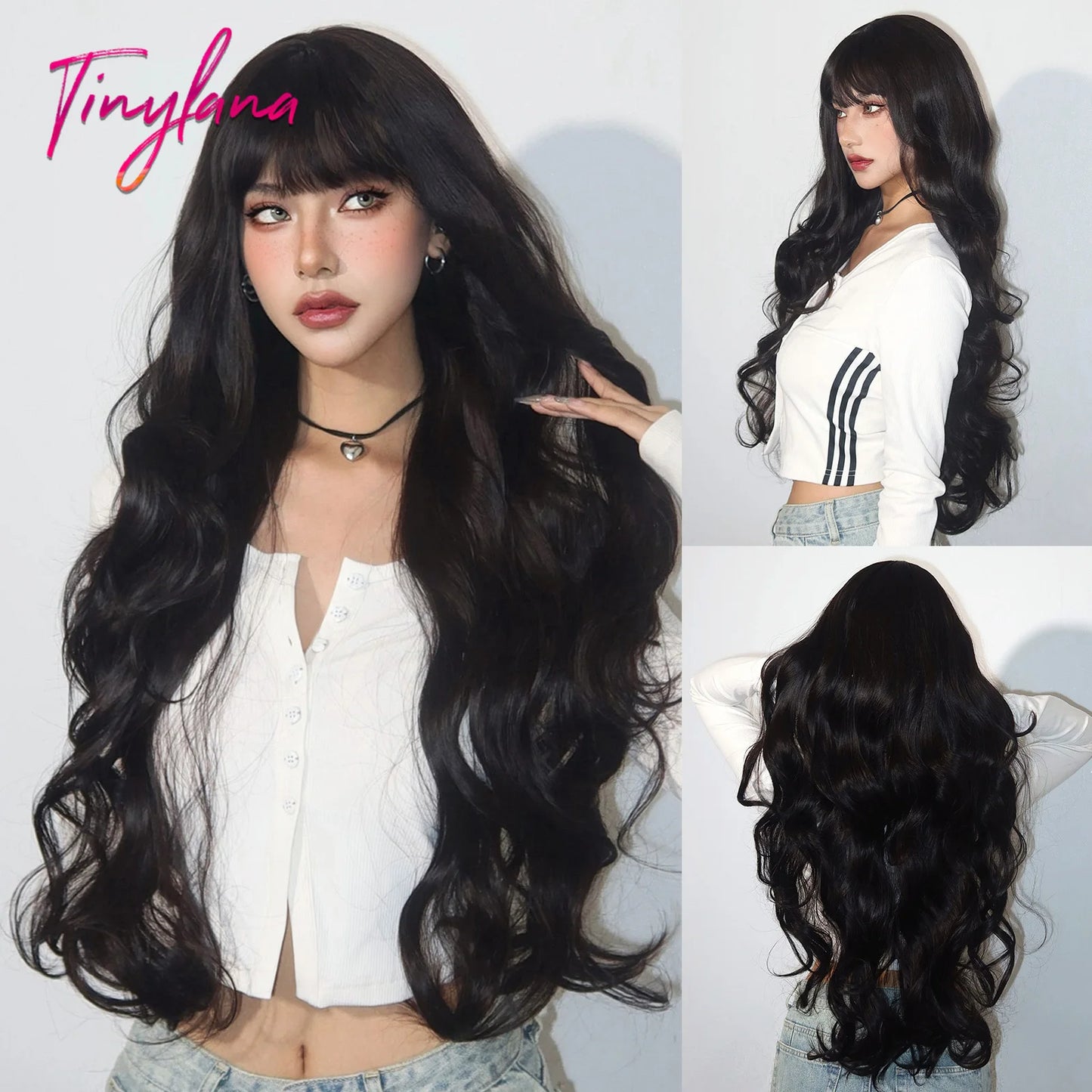 Heat Resistant Long Wavy with Bangs