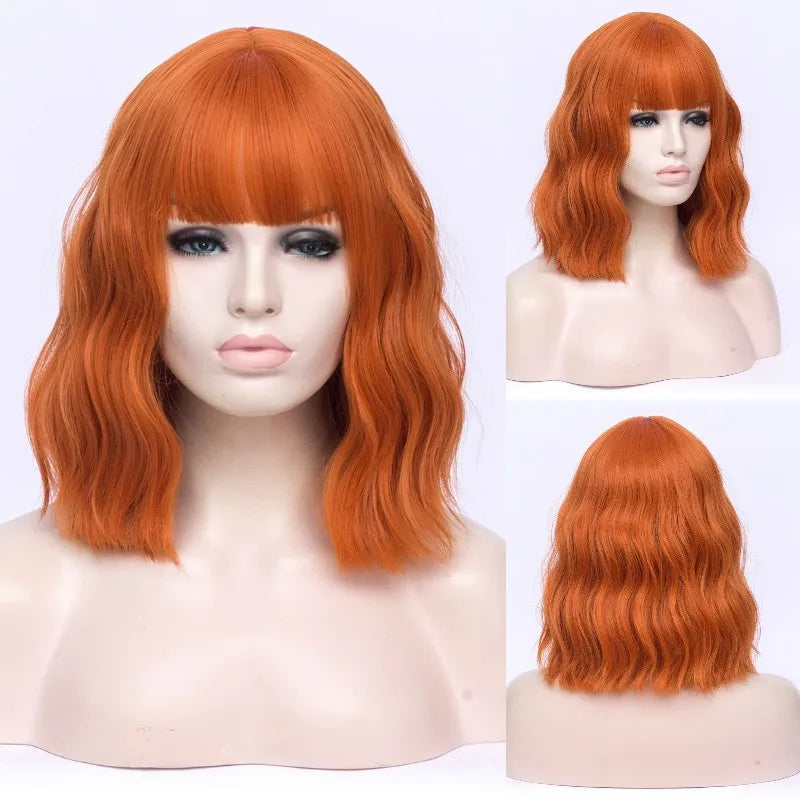 VICWIG Cosplay Wigs for Women Bobo Green Red Blue Purple Orange Black Pink Wig Short Curly Synthetic Wig With Bangs