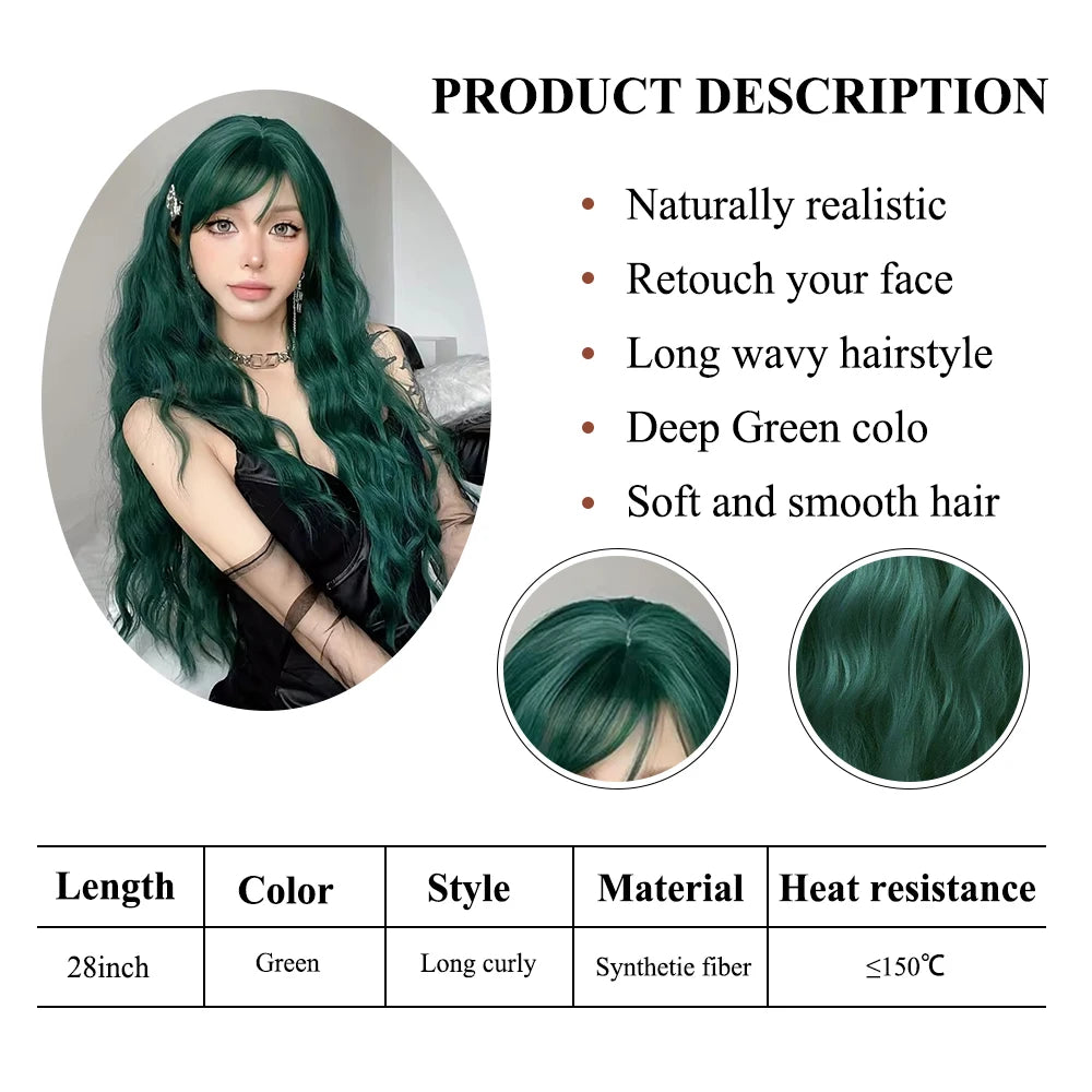 Heat Resistant Long Wavy with Bangs