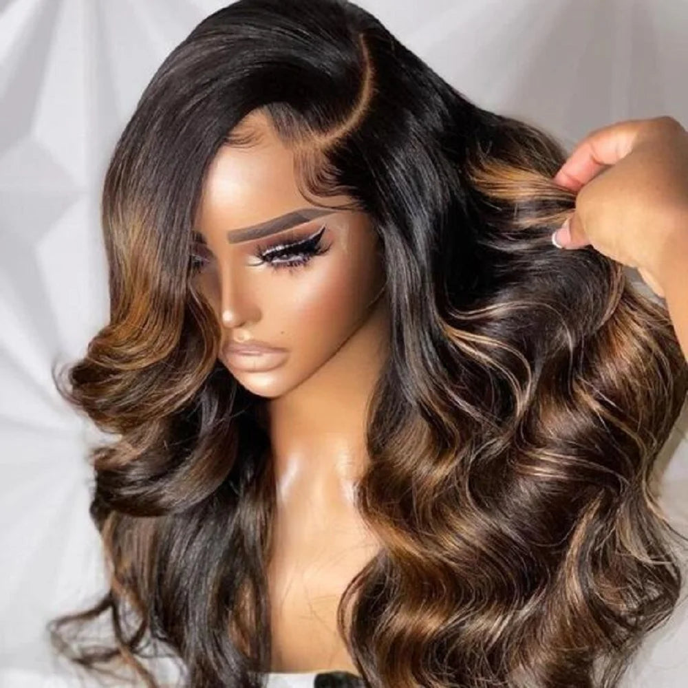 26 Inch 180%Density Glueless Body Wave Synthetic Lace Front Wig With Preplucked Baby Hairs