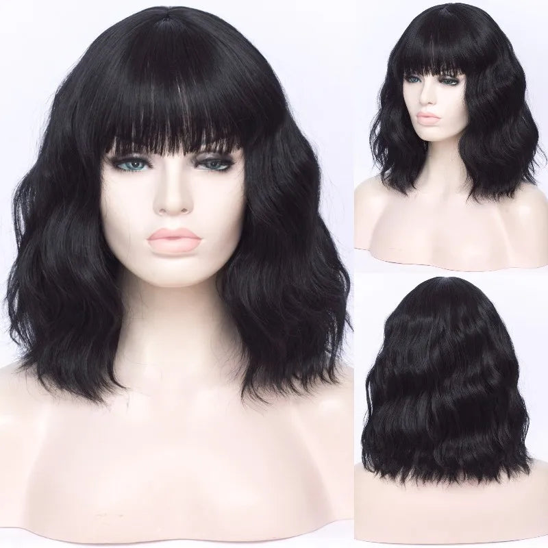 VICWIG Cosplay Wigs for Women Bobo Green Red Blue Purple Orange Black Pink Wig Short Curly Synthetic Wig With Bangs