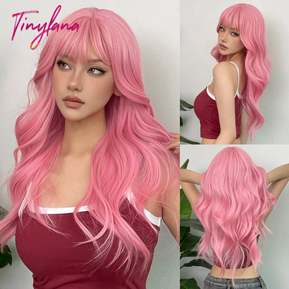 Curly Long Colored Wave Synthetic Wigs with Bangs Heat Resistant