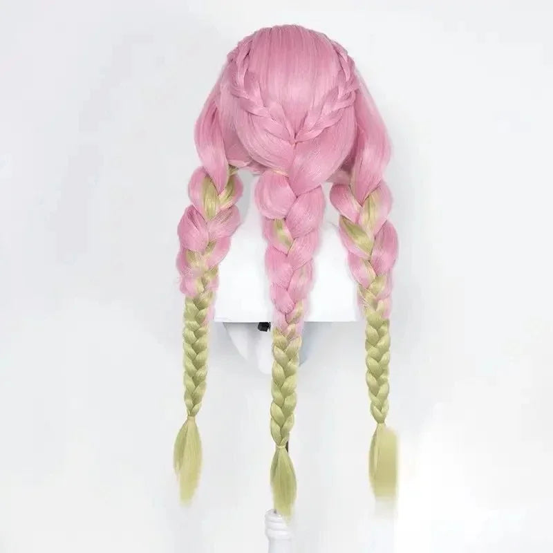 Heat Resistant Pink & Green Braided Cosplay Wig – Long Anime Style Costume Hair”