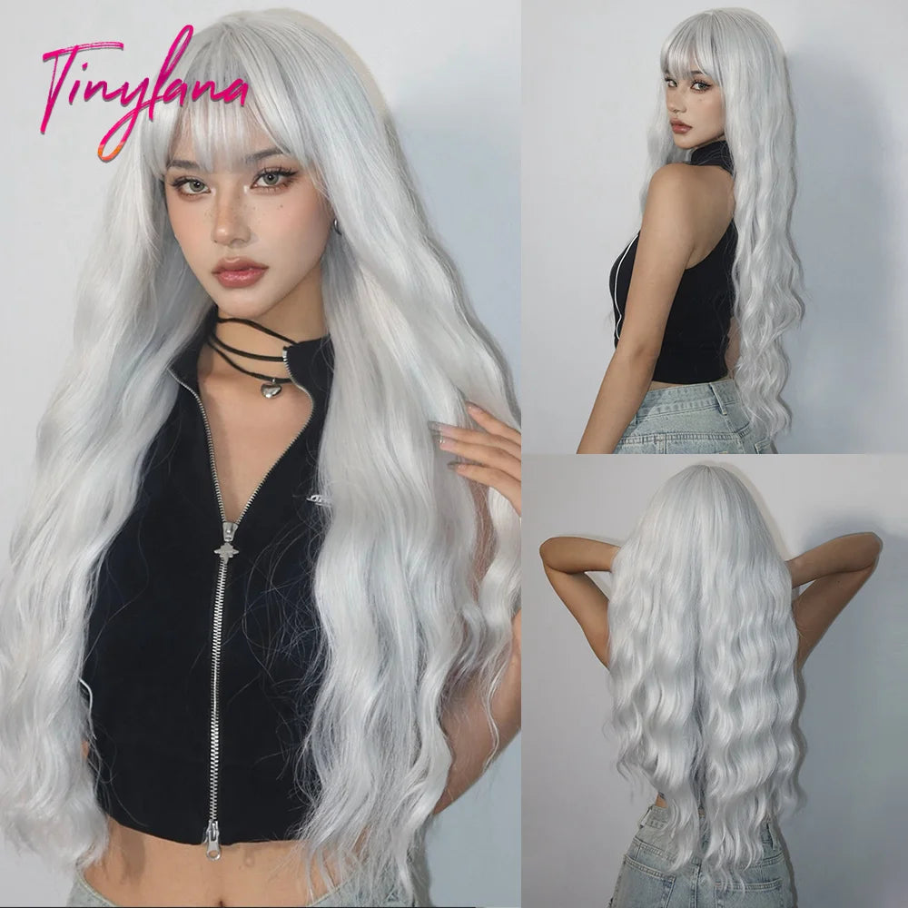 Heat Resistant Long Wavy with Bangs