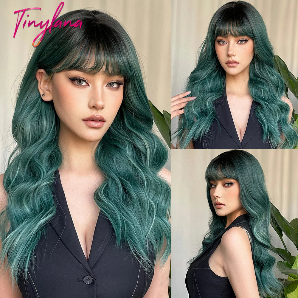 Heat Resistant Long Wavy with Bangs