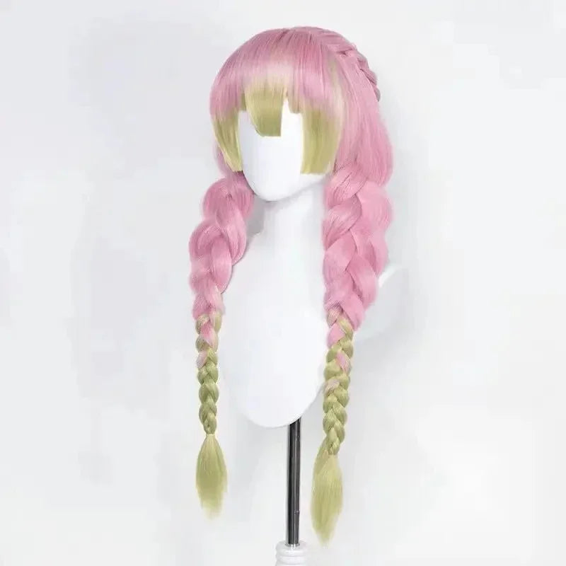 Heat Resistant Pink & Green Braided Cosplay Wig – Long Anime Style Costume Hair”