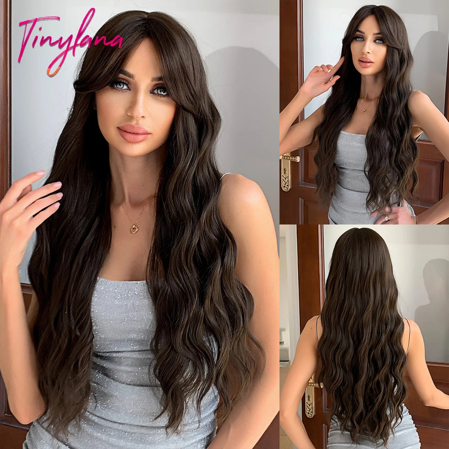 Curly Long Colored Wave Synthetic Wigs with Bangs Heat Resistant